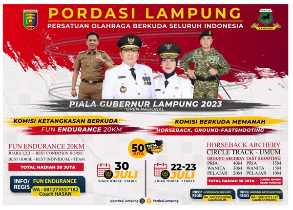 Dispora-Pordasi Gelar Ketangkasan Berkuda dan Endurance Piala Gubernur Lampung 2023